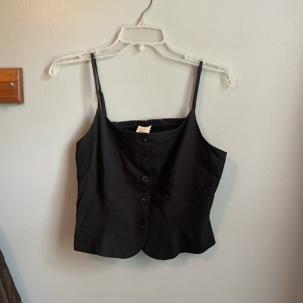 Black Button-Front Tank Top